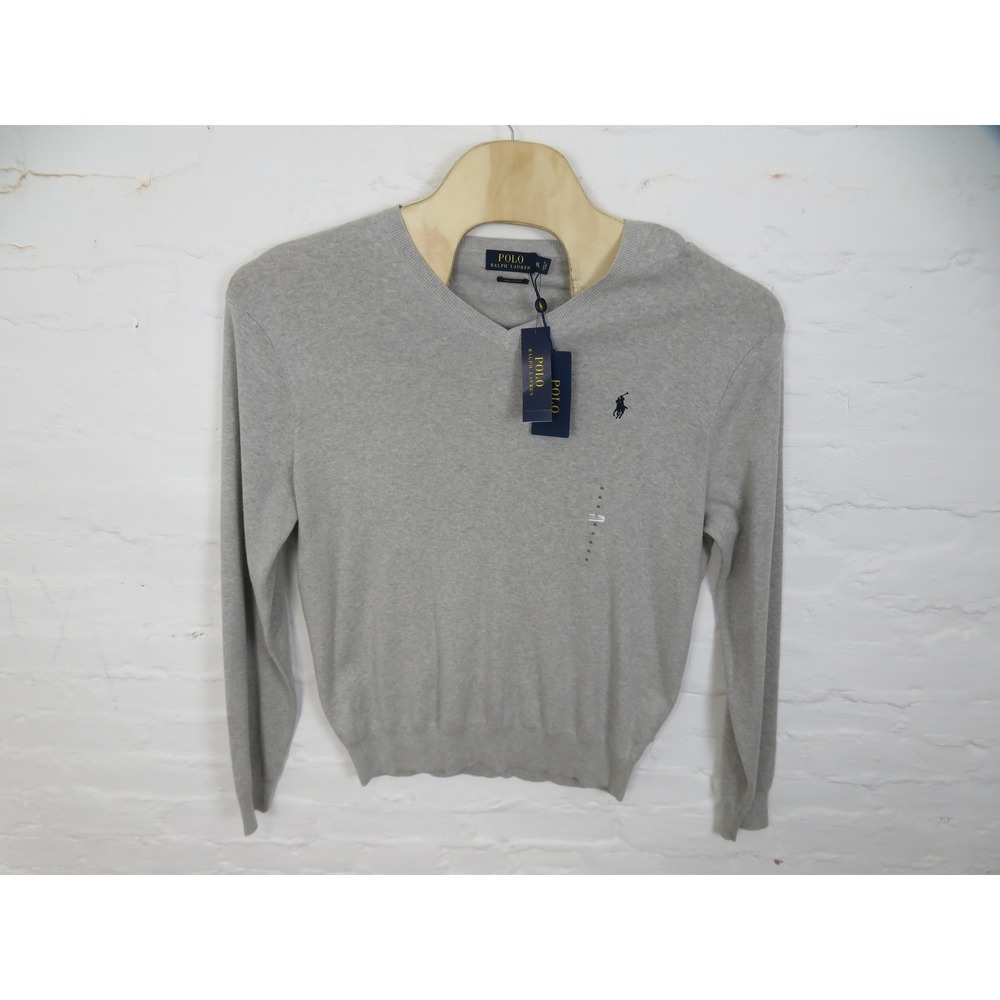 Polo Ralph Lauren Sweater Mens XL Gray Pima Cotton V Neck Pullover Pony Logo